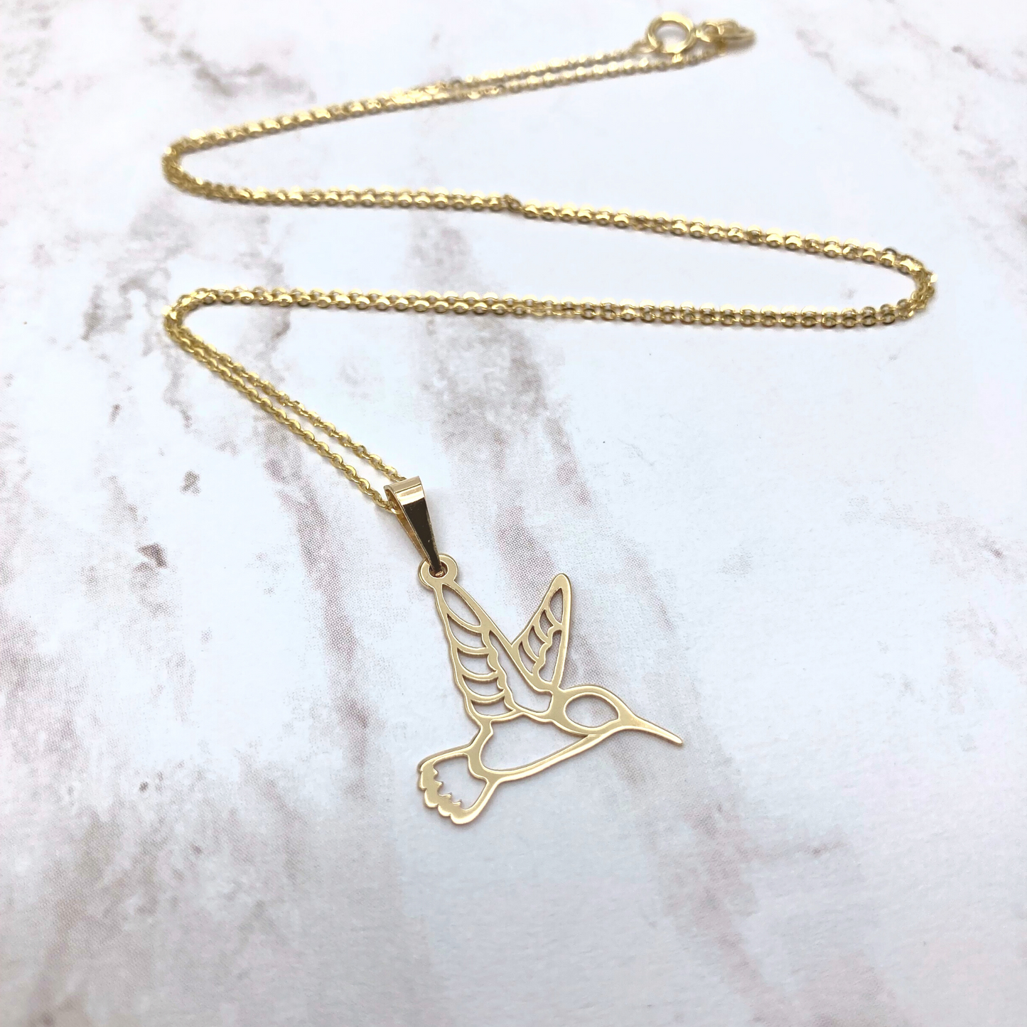 Gold Hummingbird necklace 14k solid Gold