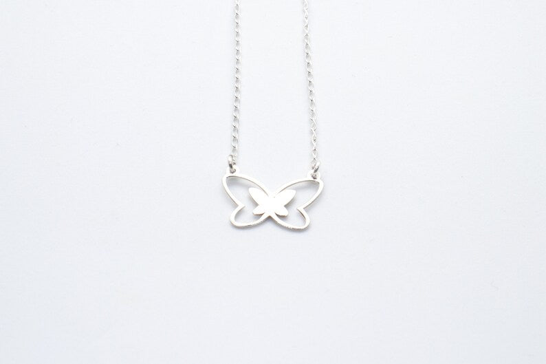 Sterling Silver Butterfly Necklace , Tiny Butterfly Jewelry , Butterfly Pendant