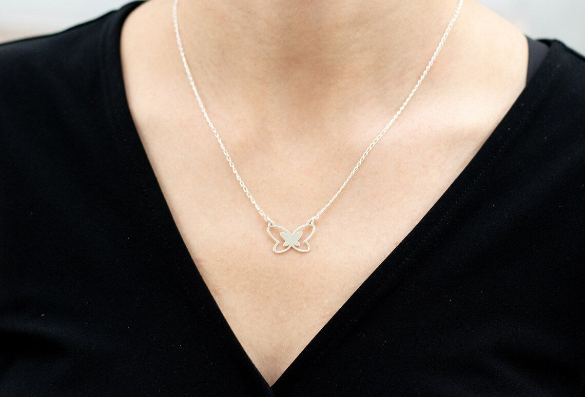 Sterling Silver Butterfly Necklace , Tiny Butterfly Jewelry , Butterfly Pendant