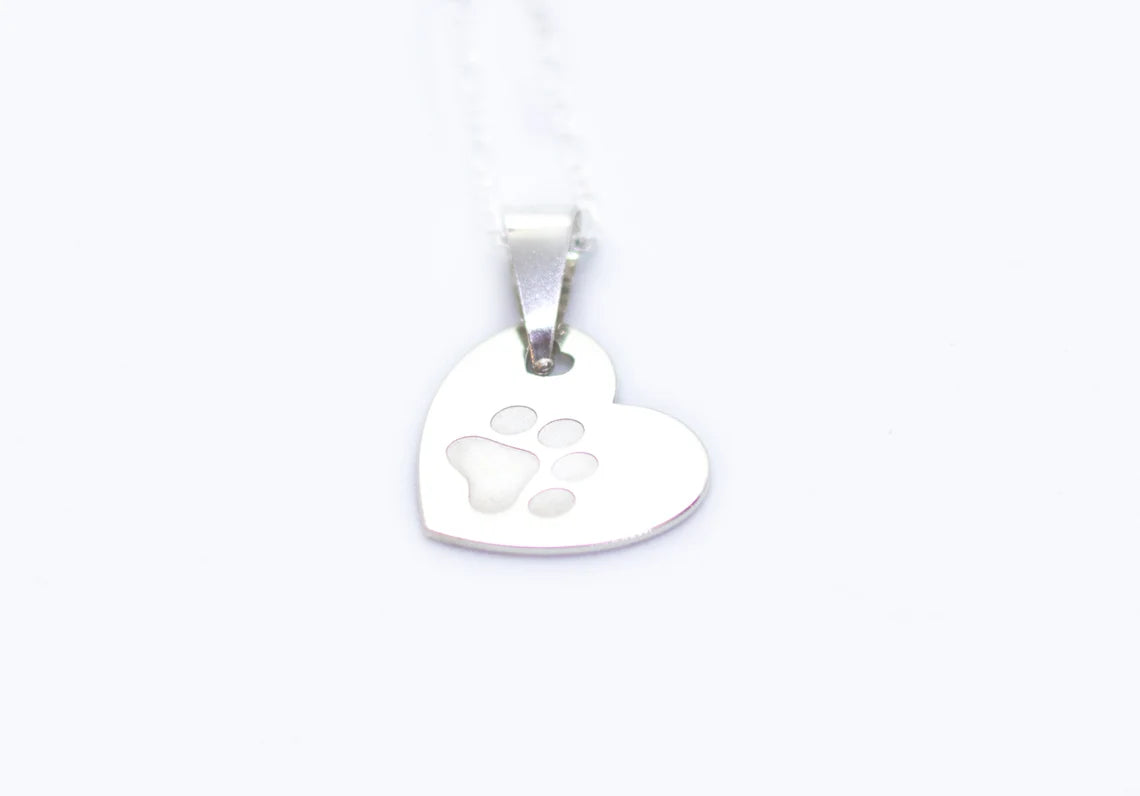 Silver Paw Print Heart Necklace , Paw Print Charm,Sterling Silver Paw in Heart