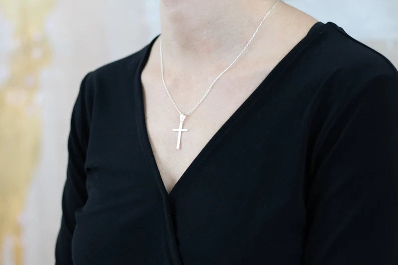 Sterling Silver Cross Necklace ,Cross Pendant Silver,Religious Necklace,Minimalist Thin Cross