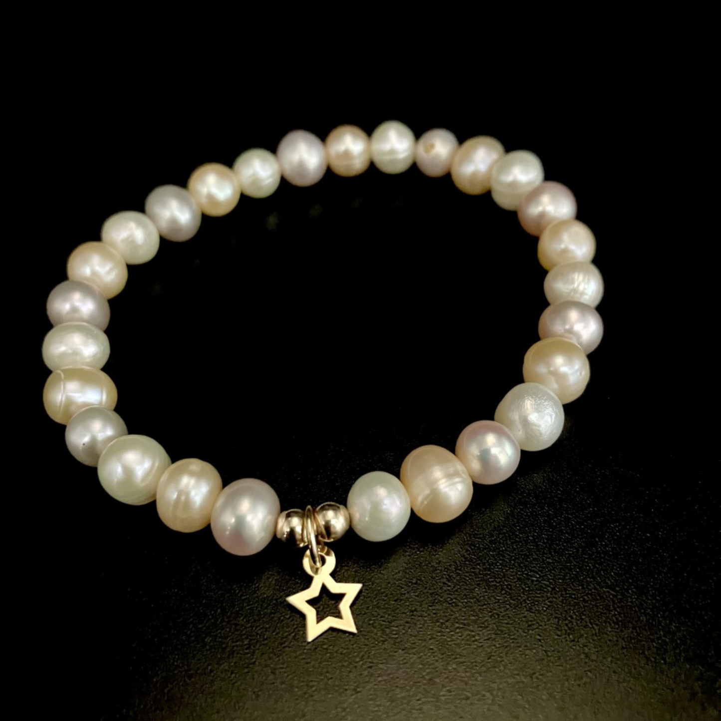 Handmade Pink Pearl Bracelet with 10K Gold Star Charm