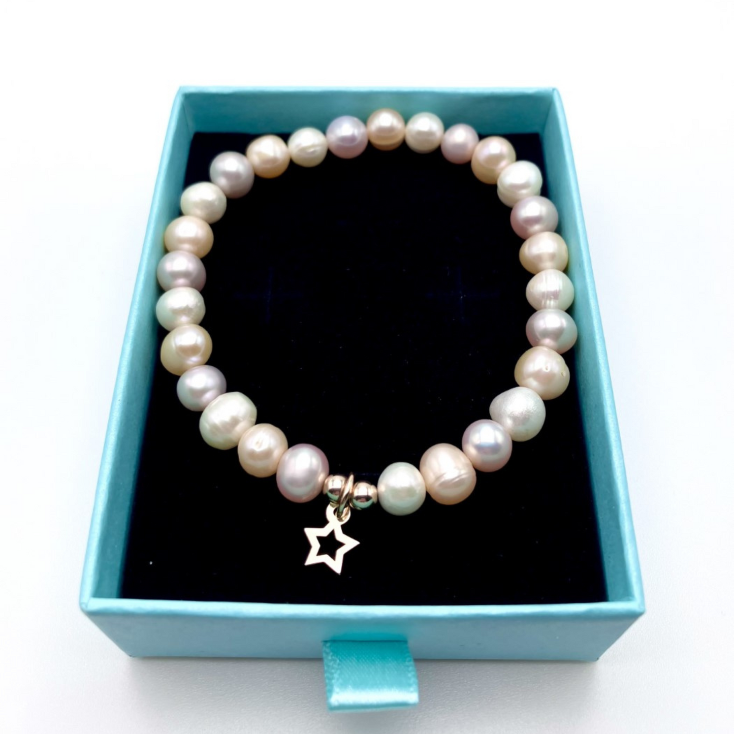 Handmade Pink Pearl Bracelet with 10K Gold Star Charm