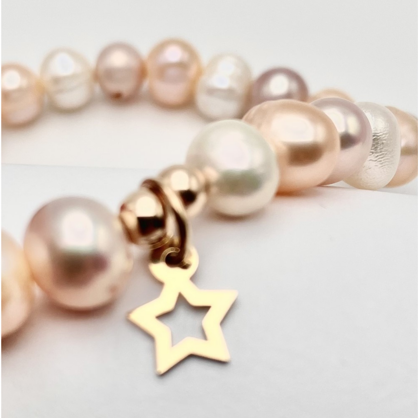 Handmade Pink Pearl Bracelet with 10K Gold Star Charm