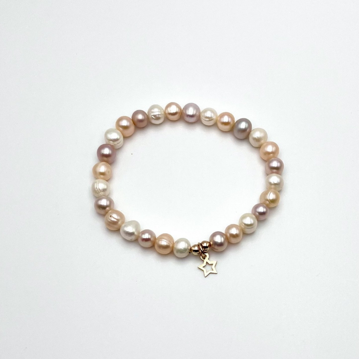 Handmade Pink Pearl Bracelet with 10K Gold Star Charm