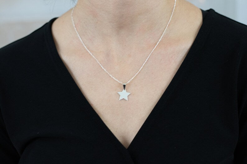 Sterling Silver Star Necklace,Charm Silver Star,Sterling Silver Star Jewelry