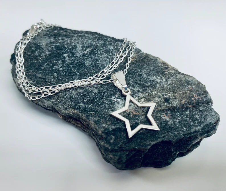 Sterling Silver Neckalce Star,Silver Necklace Open Star, Tiny Star Charm,Silver 925 Necklace