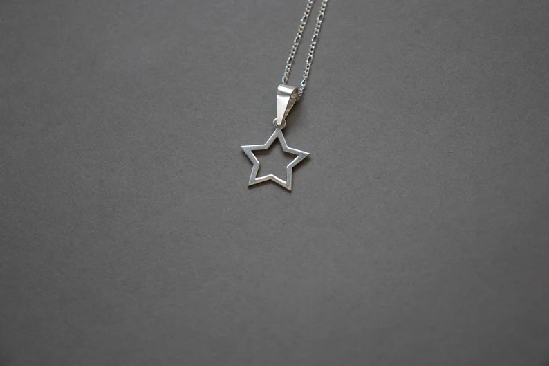 Sterling Silver Neckalce Star,Silver Necklace Open Star, Tiny Star Charm,Silver 925 Necklace