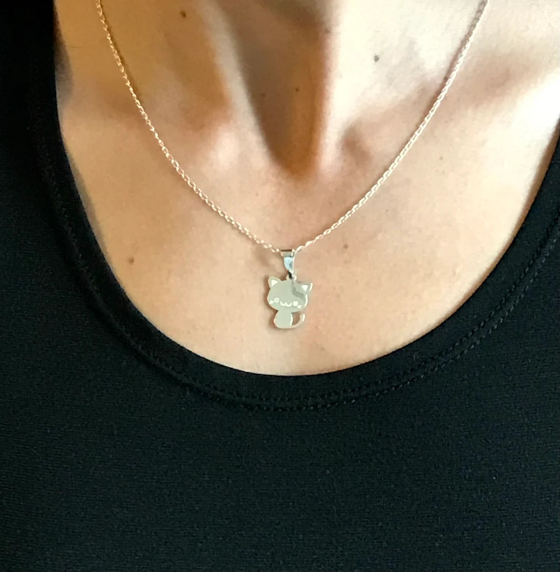 Silver Cat Necklace, Kitten Necklace, Cat Silver Pendant, S925 Cat Charm, Pet Gift