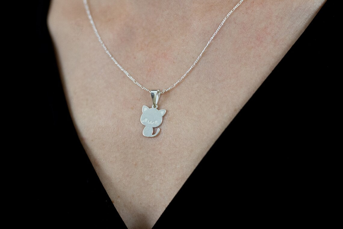 Silver Cat Necklace, Kitten Necklace, Cat Silver Pendant, S925 Cat Charm, Pet Gift