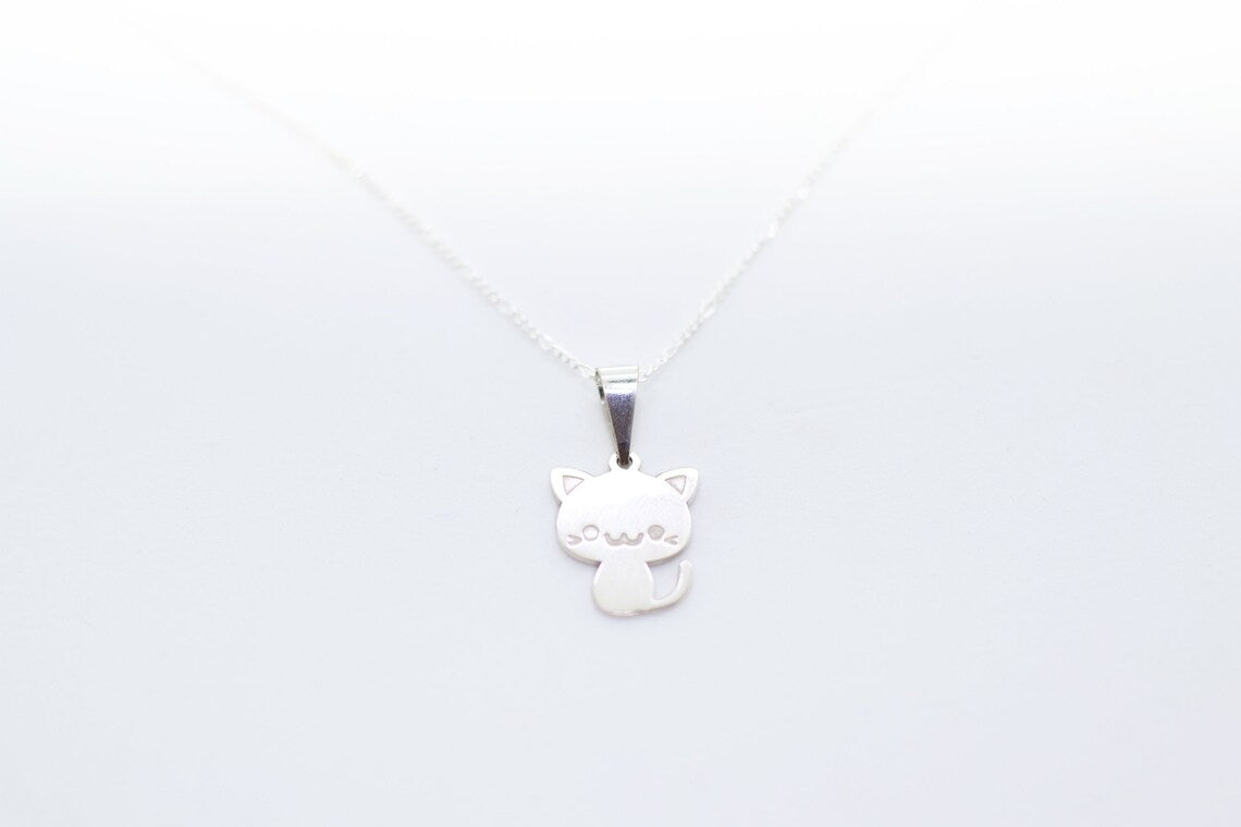 Silver Cat Necklace, Kitten Necklace, Cat Silver Pendant