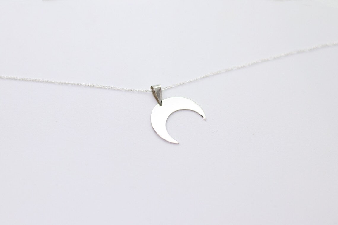 Sterling Silver Moon Pendant Necklace, Delicate and Minimalist Moon Charm Jewelry