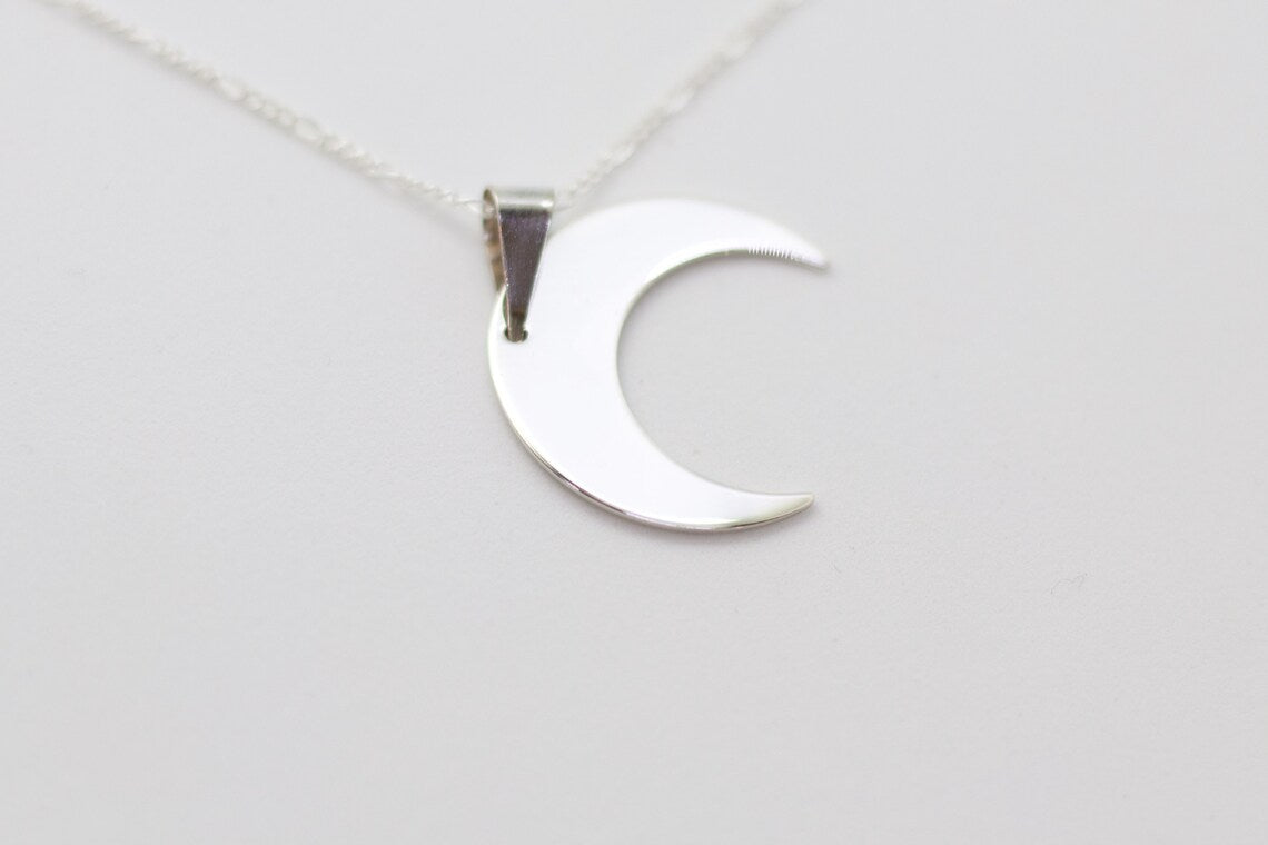 Sterling Silver Moon Pendant Necklace, Delicate and Minimalist Moon Charm Jewelry