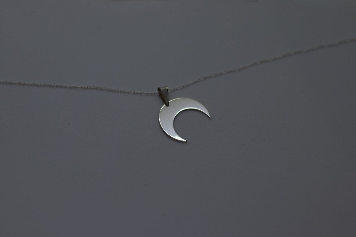 Sterling Silver Moon Pendant Necklace, Delicate and Minimalist Moon Charm Jewelry