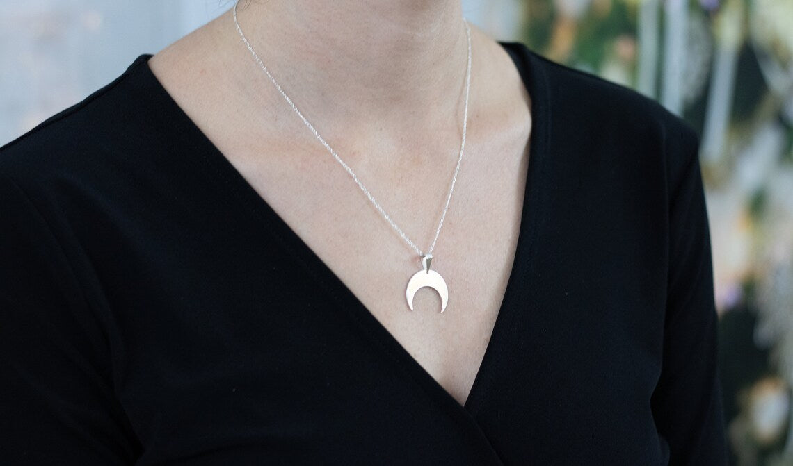 Sterling Silver Moon Pendant Necklace, Delicate and Minimalist Moon Charm Jewelry