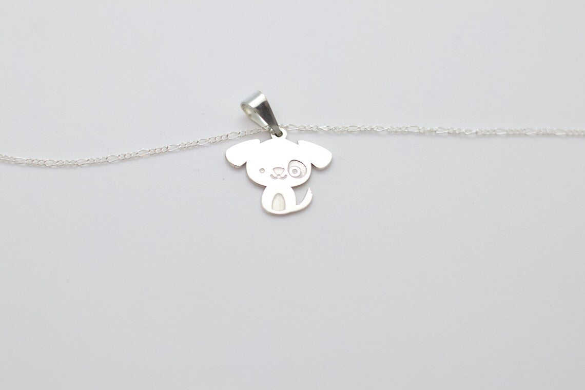 Sterling silver dog necklace , dog charm