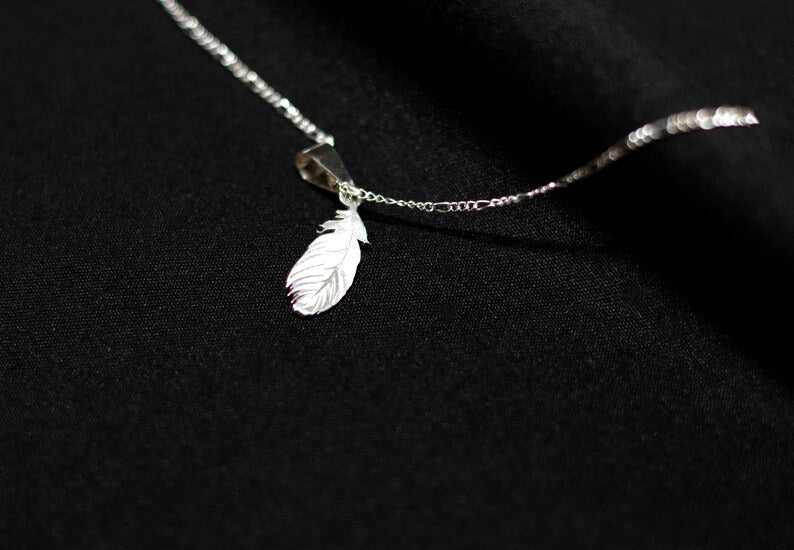 Silver Feather Necklace,Feather Charm,Sterling Silver Feather Jewelry