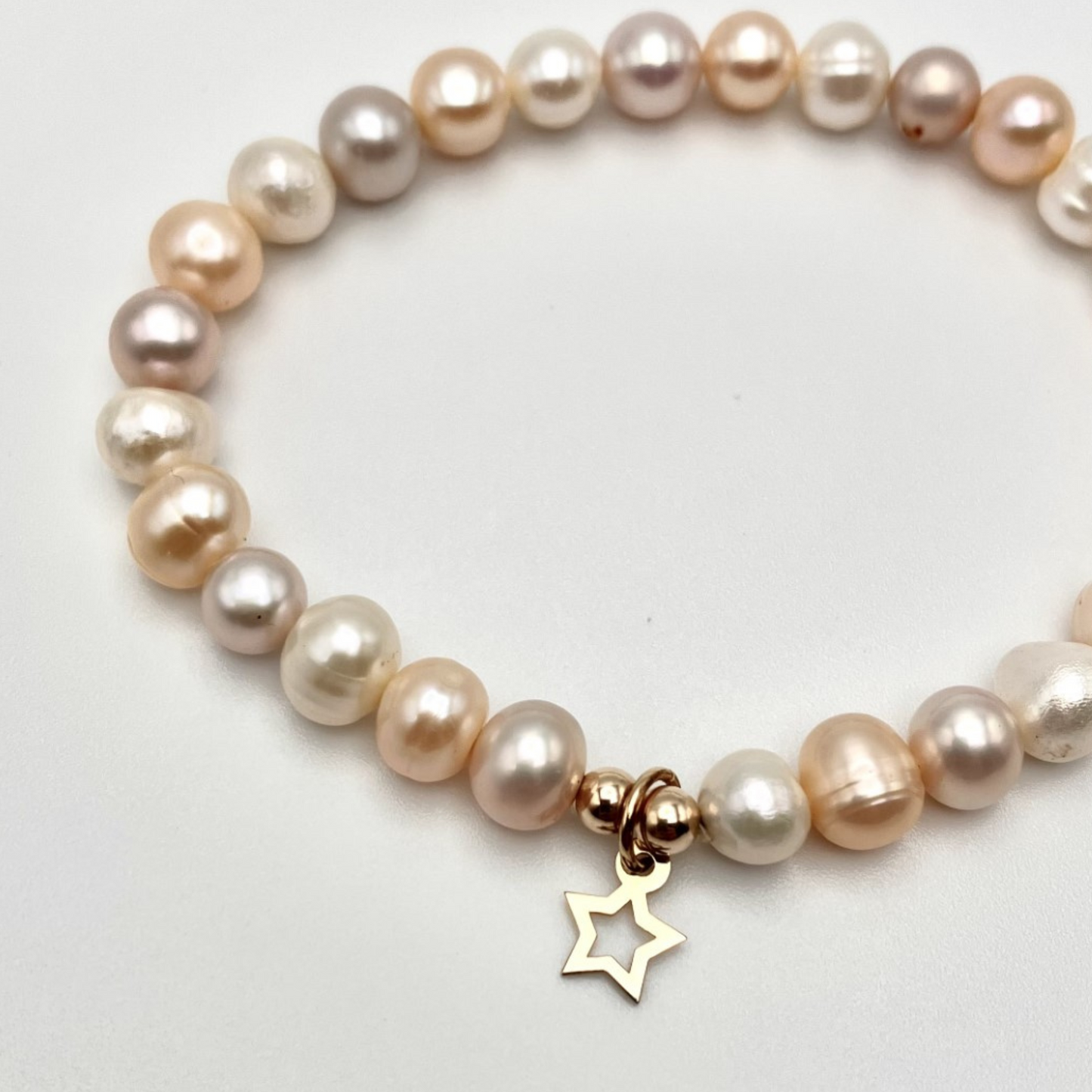 Handmade Pink Pearl Bracelet with 10K Gold Star Charm