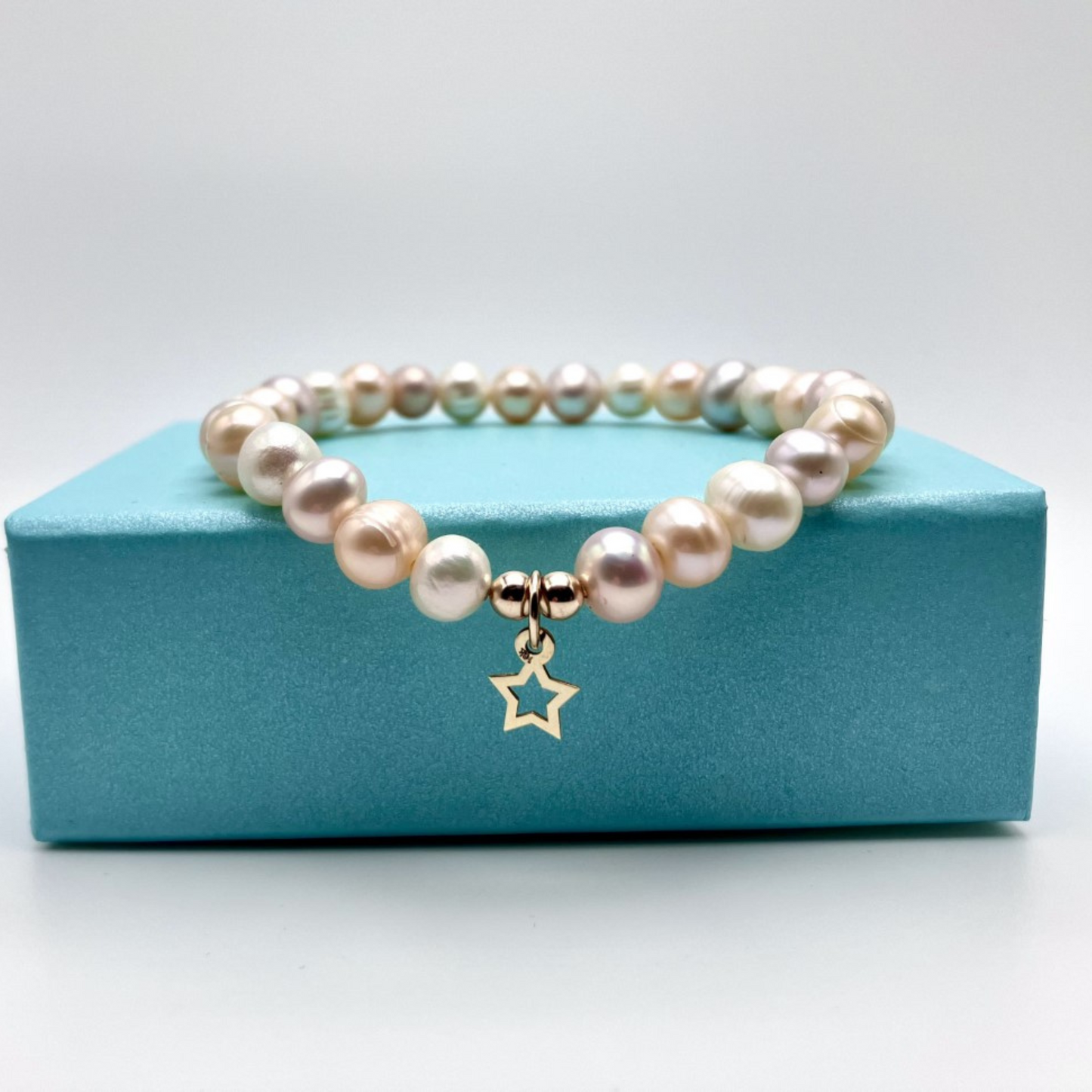 Handmade Pink Pearl Bracelet with 10K Gold Star Charm