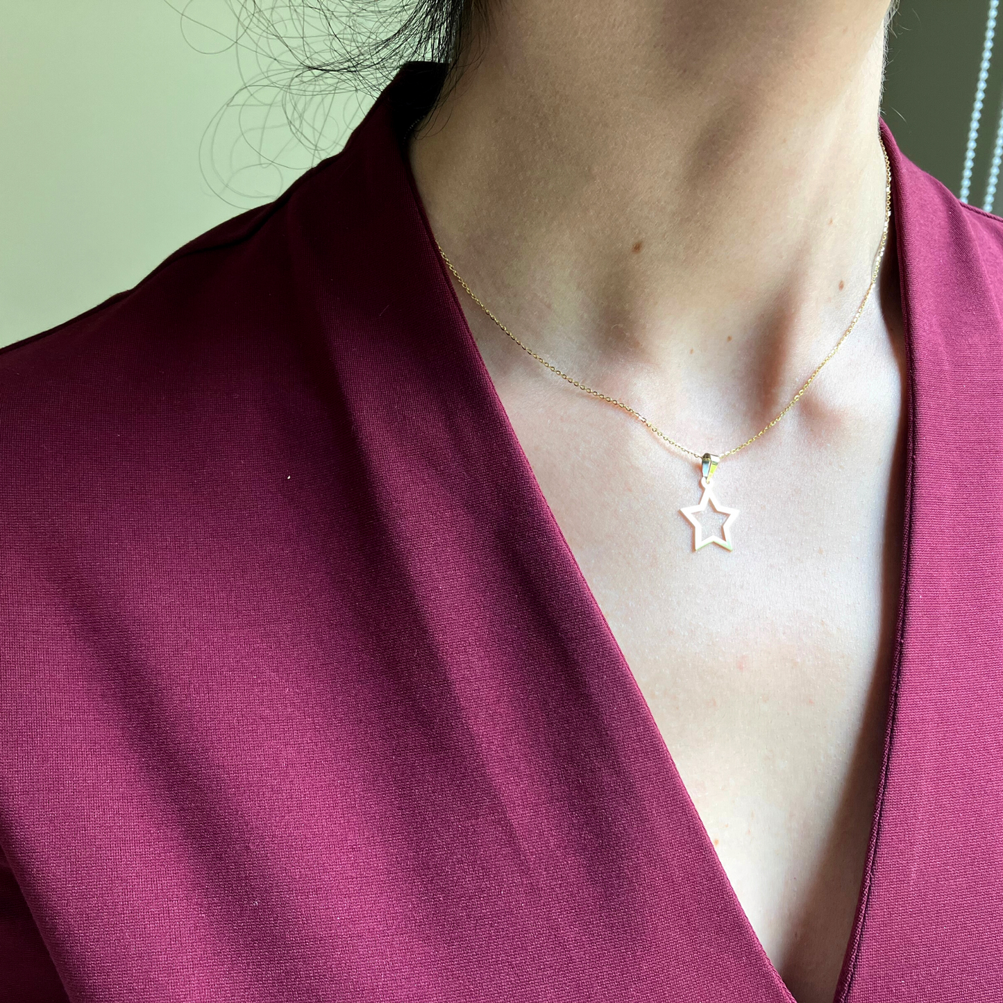 14k Gold Necklace Star,Gold Necklace Open Star, Tiny Star Charm