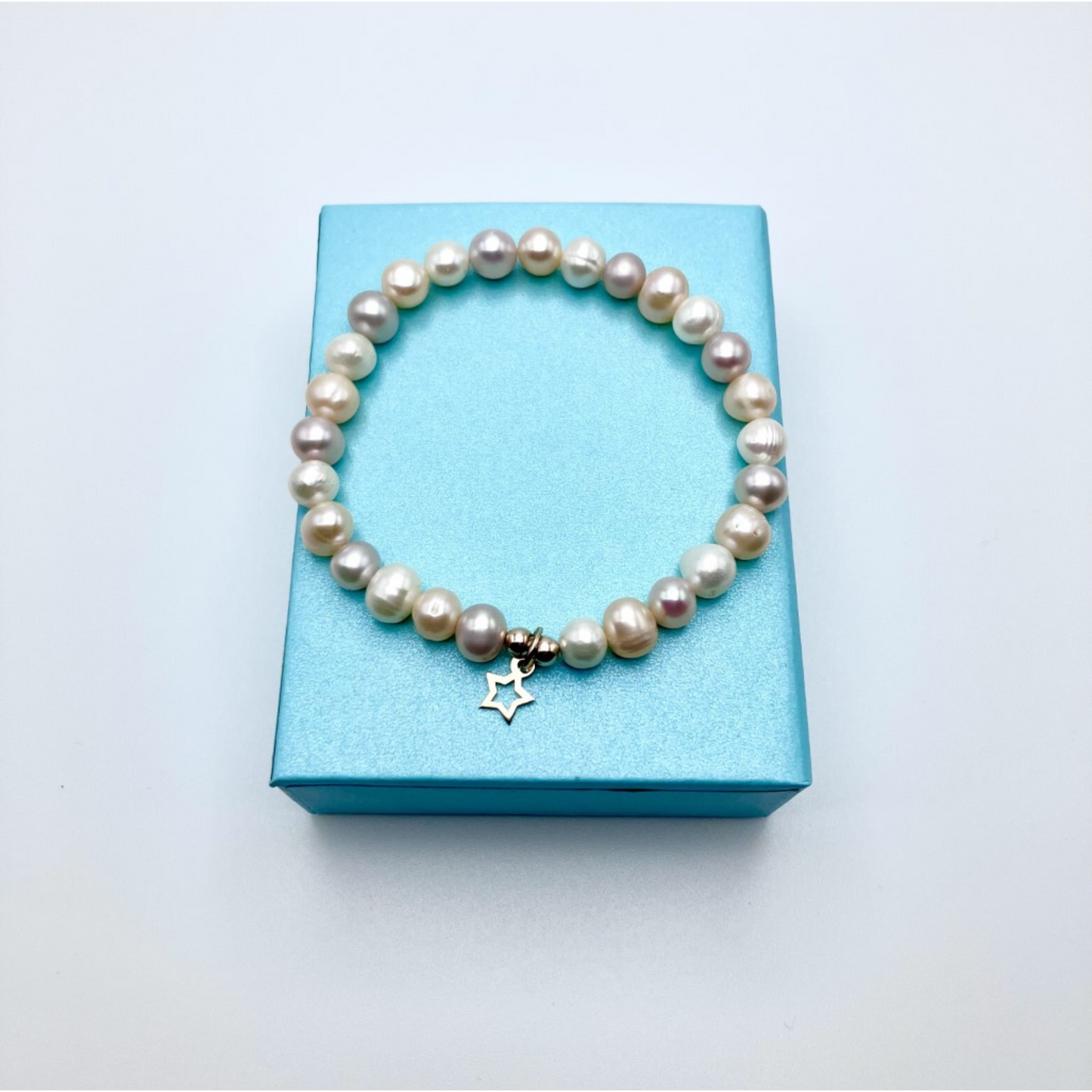 Handmade Pink Pearl Bracelet with 10K Gold Star Charm