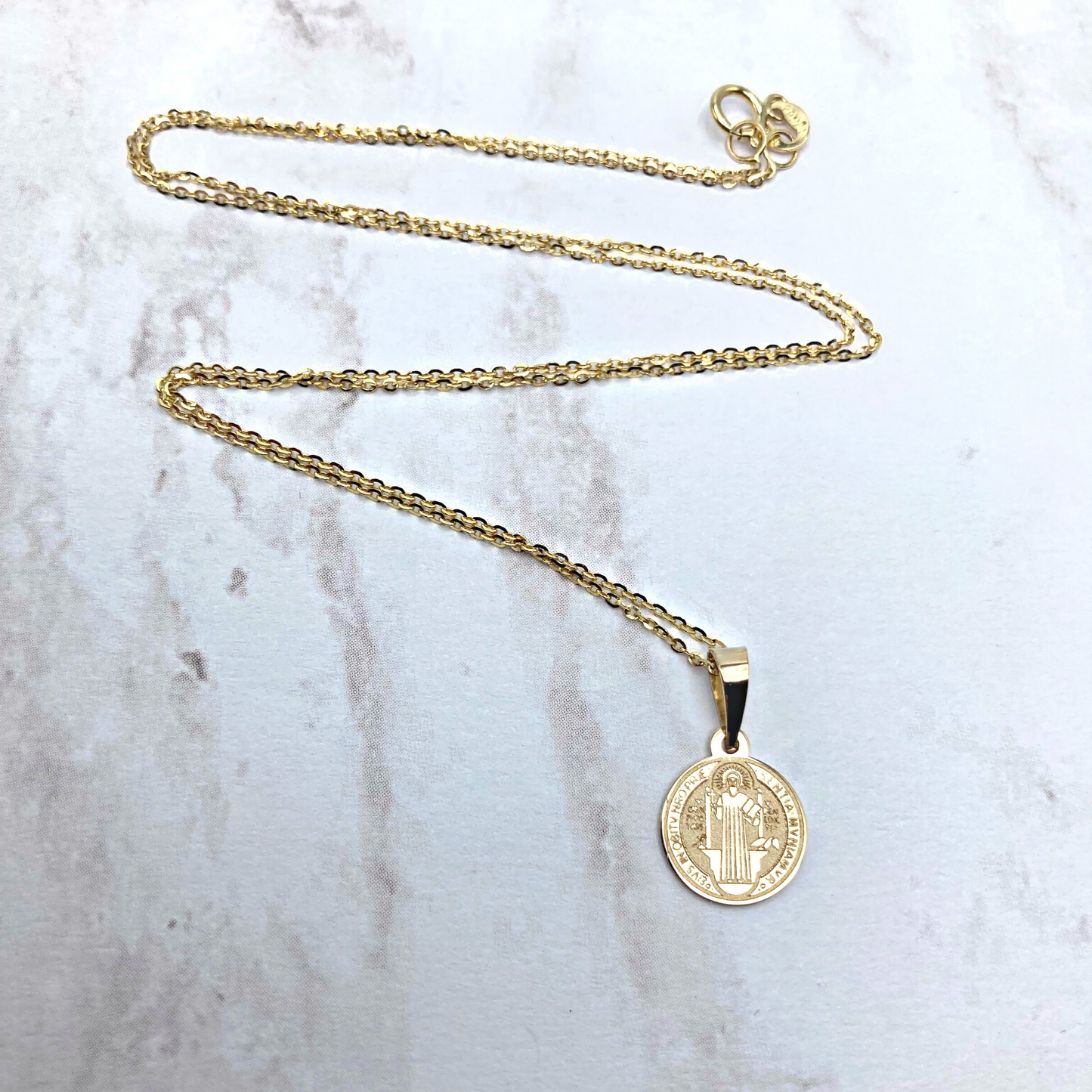 Gold 14 k Saint Benedict Necklace , Saint Benedict charm